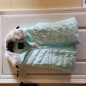 Mint green Talbots puffer vest with fur collar